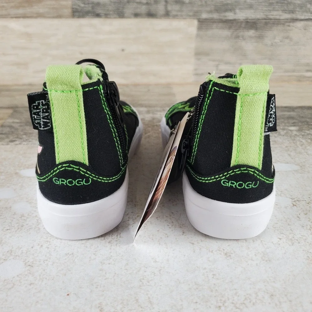 Ground Up Shop Grogu Toddler Shoe Sz 7 Black Canvas Bright Green Lace-Up Sneaker